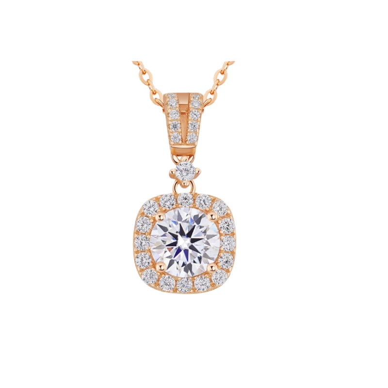 NerMoons 925 Silver Moissanite Pendant Necklace [Alice] Light Luxury 1 Carat Necklace with Diamond Pendant