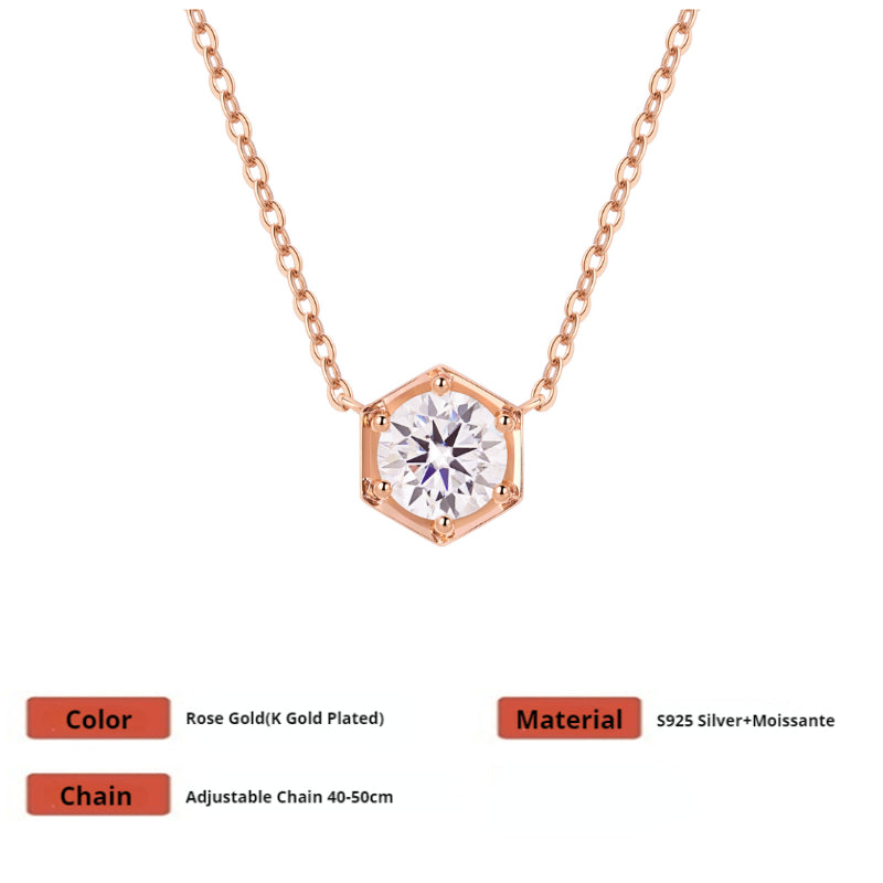 NerMoons 925 Silver Moissanite Pendant Necklace [Hexagonal], Classic and Versatile for Everyday Wear