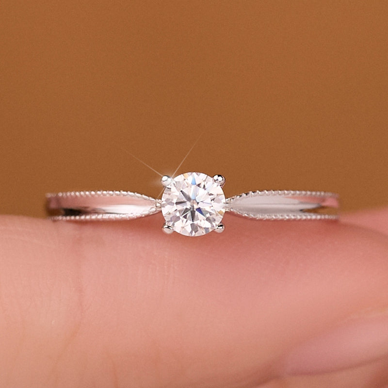 NerMoons 925 Silver Moissanite Ring [Ribbon], Classic Four-Prong Couple Rings, Simple and Elegant