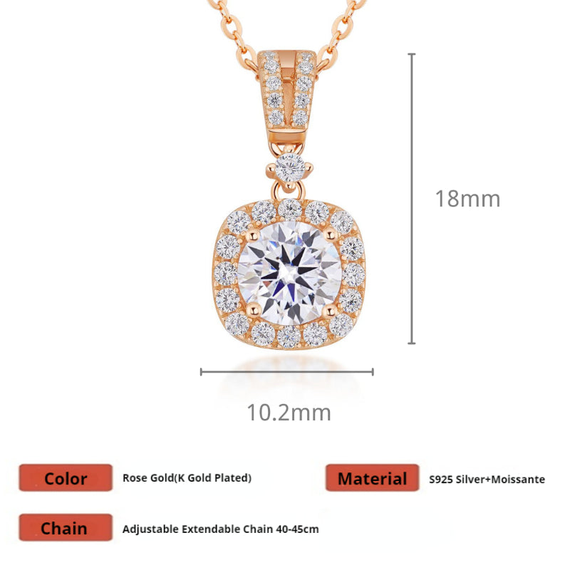 NerMoons 925 Silver Moissanite Pendant Necklace [Alice] Light Luxury 1 Carat Necklace with Diamond Pendant