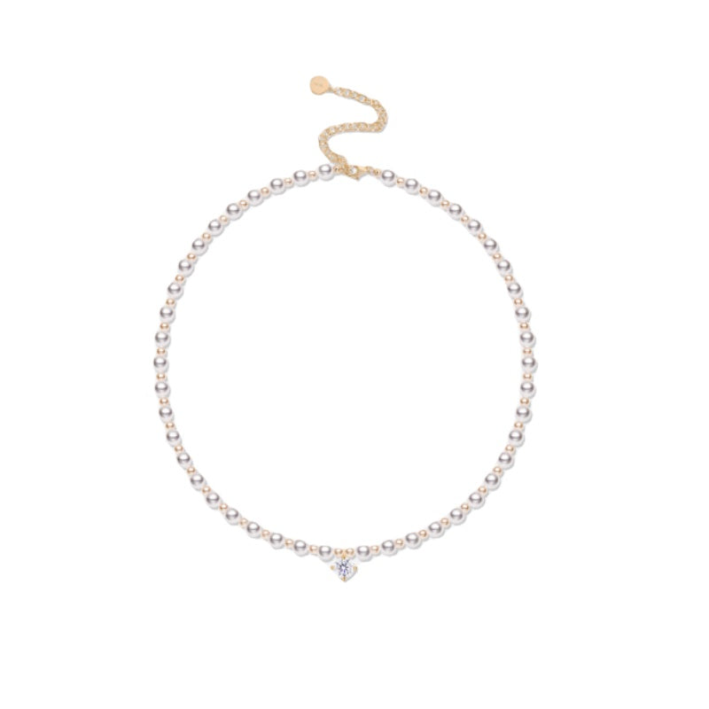 NerMoons 925 Silver 1 Ct Moissanite Pendant Necklace [Beads], Elegant and Luxurious Pearl Necklace