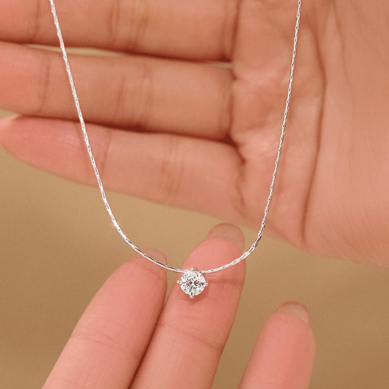 NerMoons 925 Silver Moissanite Pendant Necklace [Single Diamond Four-Prong] Simple and Classic