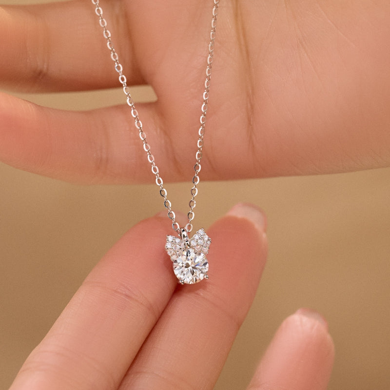 NerMoons 925 Silver Moissanite Pendant Necklace [Minnie], Cute and Sweet