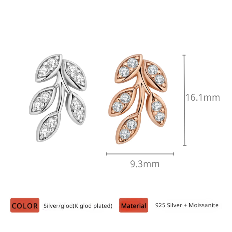 NerMoons 925 Silver Moissanite Earrings [Leaf Studs] Light Luxury, Versatile Design