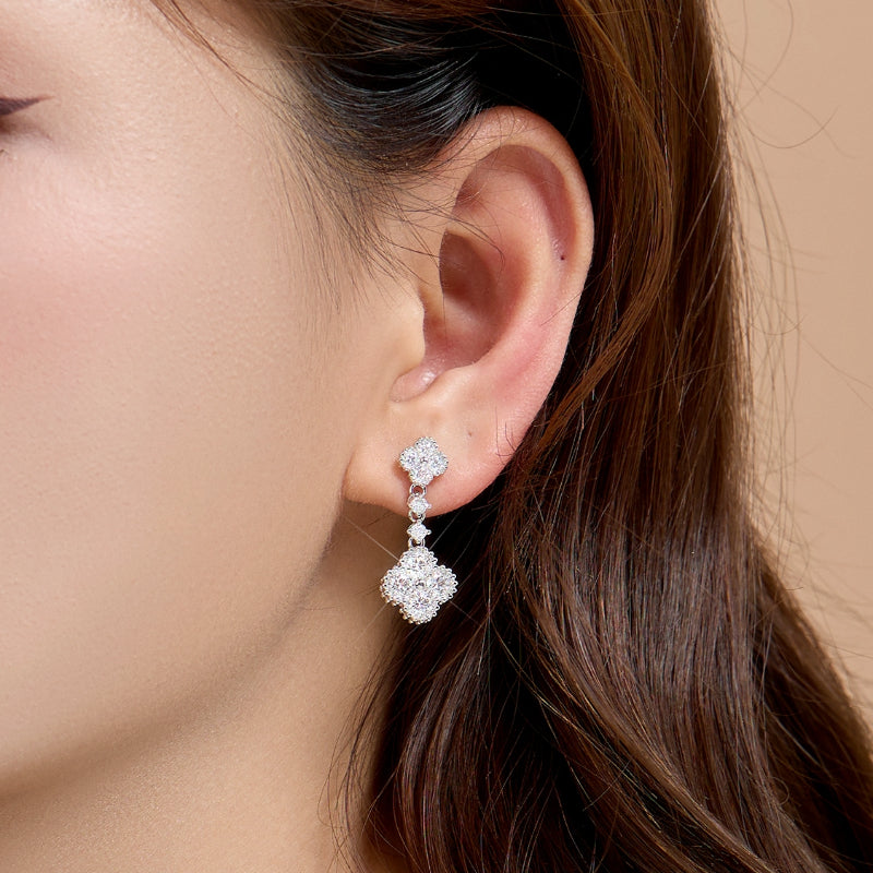 NerMoons 925 Silver Moissanite Earrings [Four-Leaf Clover Drops] Exquisite Elegance with Diamond Setting