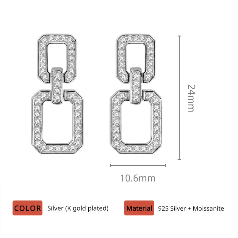 NerMoons 925 Silver Moissanite Earrings [Square Row Drops] Simple Design