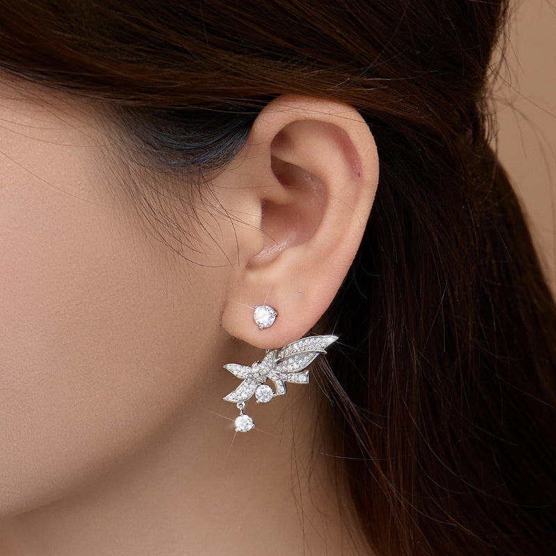 NerMoons 925 Silver Moissanite Earrings [Little Elf] Drop Design with Diamond Setting, Light Luxury