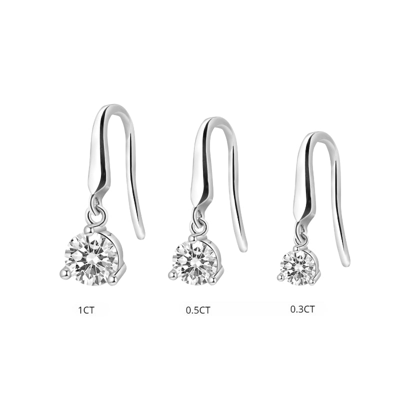 NerMoons925 Silver Moissanite Earrings [High Heel Ear Hooks] Simple and Versatile