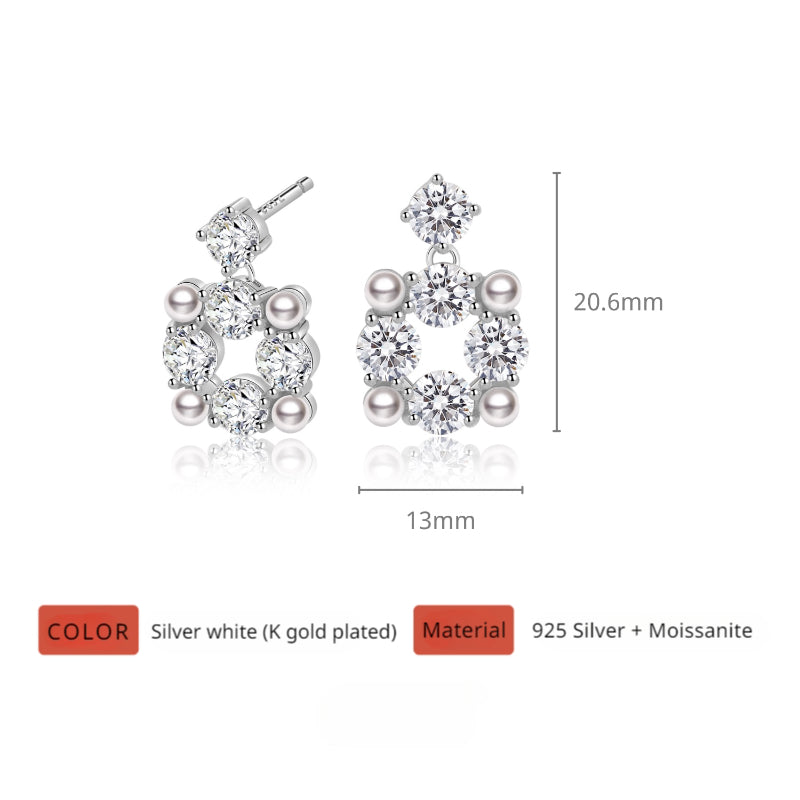 NerMoons 925 Silver Moissanite Earrings [Gleaming Square Studs] Light Luxury, High-End