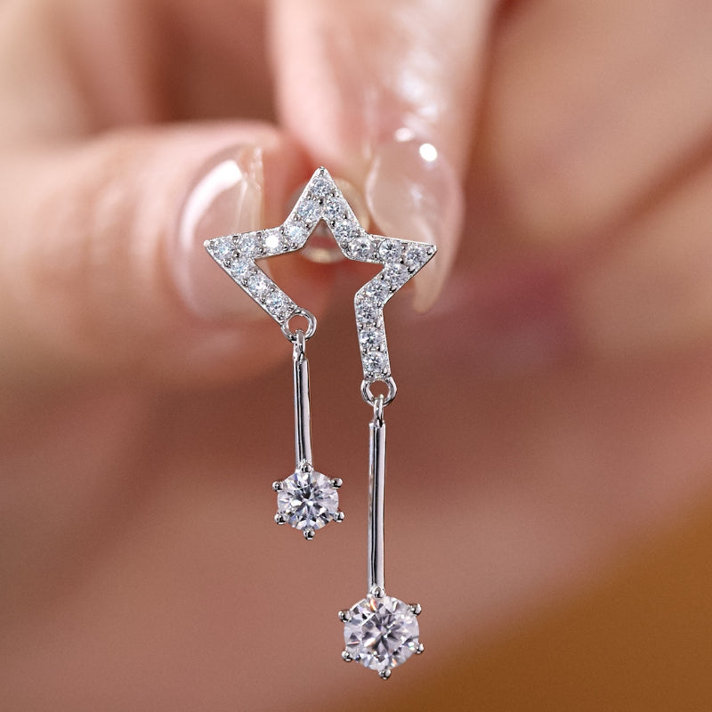 NerMoons 925 Silver Moissanite Earrings [Star Drops] High-End, Luxurious, and Grand