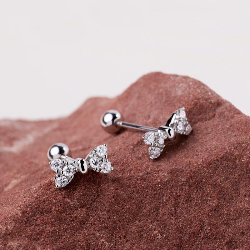 NerMoons 925 Silver Moissanite Earrings [Little Bow Tie Studs] Simple Basic Style