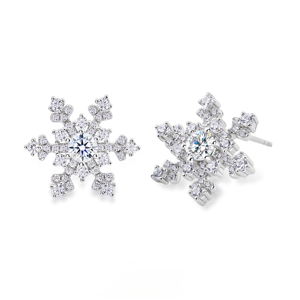 NerMoons 925 Silver Earrings [Snowflake Studs] Ice Flower Cut, High-End, Niche Appeal