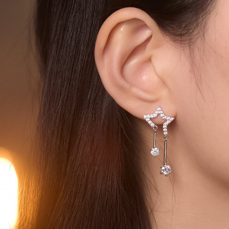 NerMoons 925 Silver Moissanite Earrings [Star Drops] High-End, Luxurious, and Grand