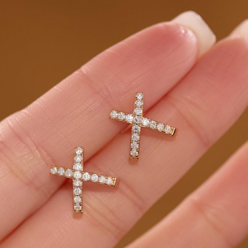 NerMoons 925 Silver Moissanite Earrings [Cross Studs] Simple, Versatile, Exquisite, Ideal for Everyday Wear