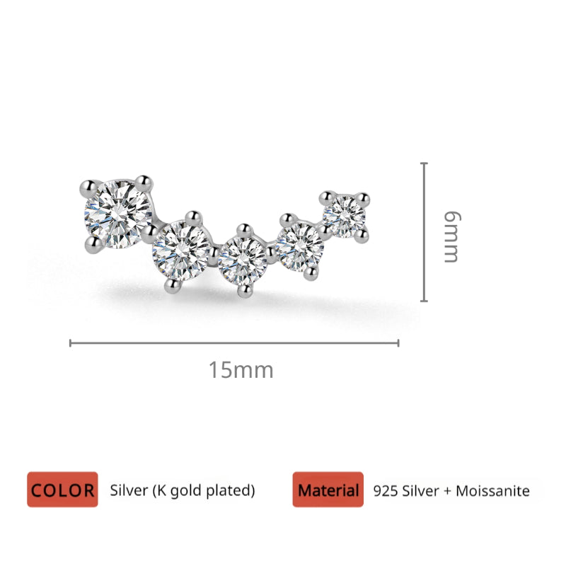 NerMoons 925 Silver Moissanite Earrings [Meteor Row Diamond Screw Studs] Delicate and Petite