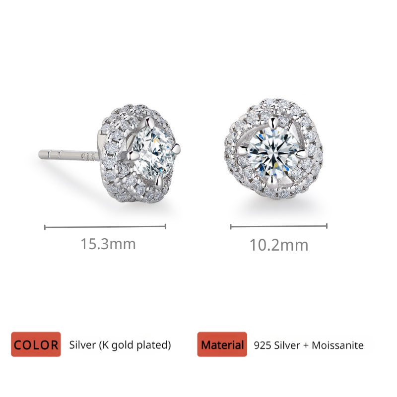 NerMoons 925 Silver Moissanite Earrings [Gorgeous] Diamond-Encrusted Studs, Fashionable and Exquisite