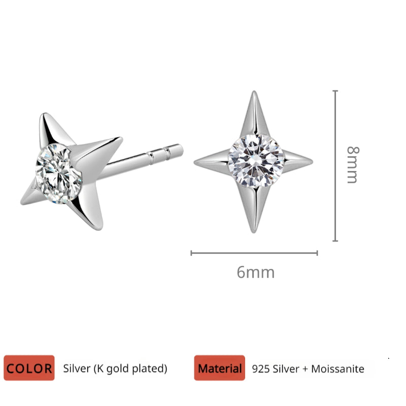 NerMoons 925 Silver Moissanite Earrings [Star Studs] Simple, Basic Style