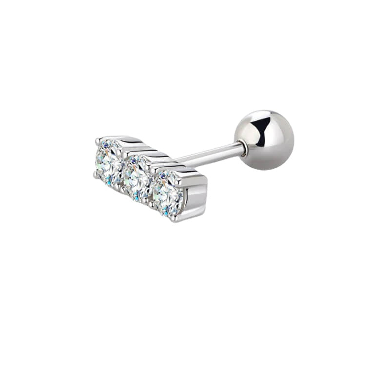 NerMoons 925 Silver Moissanite Earrings [Triple Diamond Row] Simple and Petite Studs