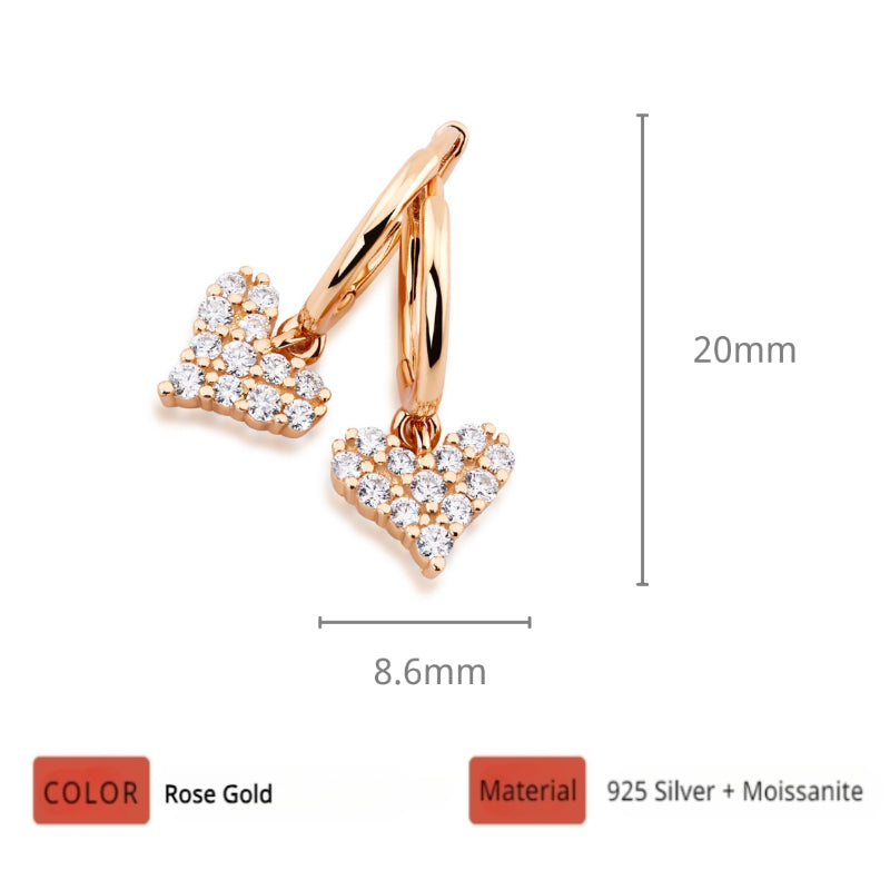 NerMoons 925 Silver Moissanite Earrings [Starry Hearts] Fully Diamond-Encrusted, Light Luxury Ear Clips