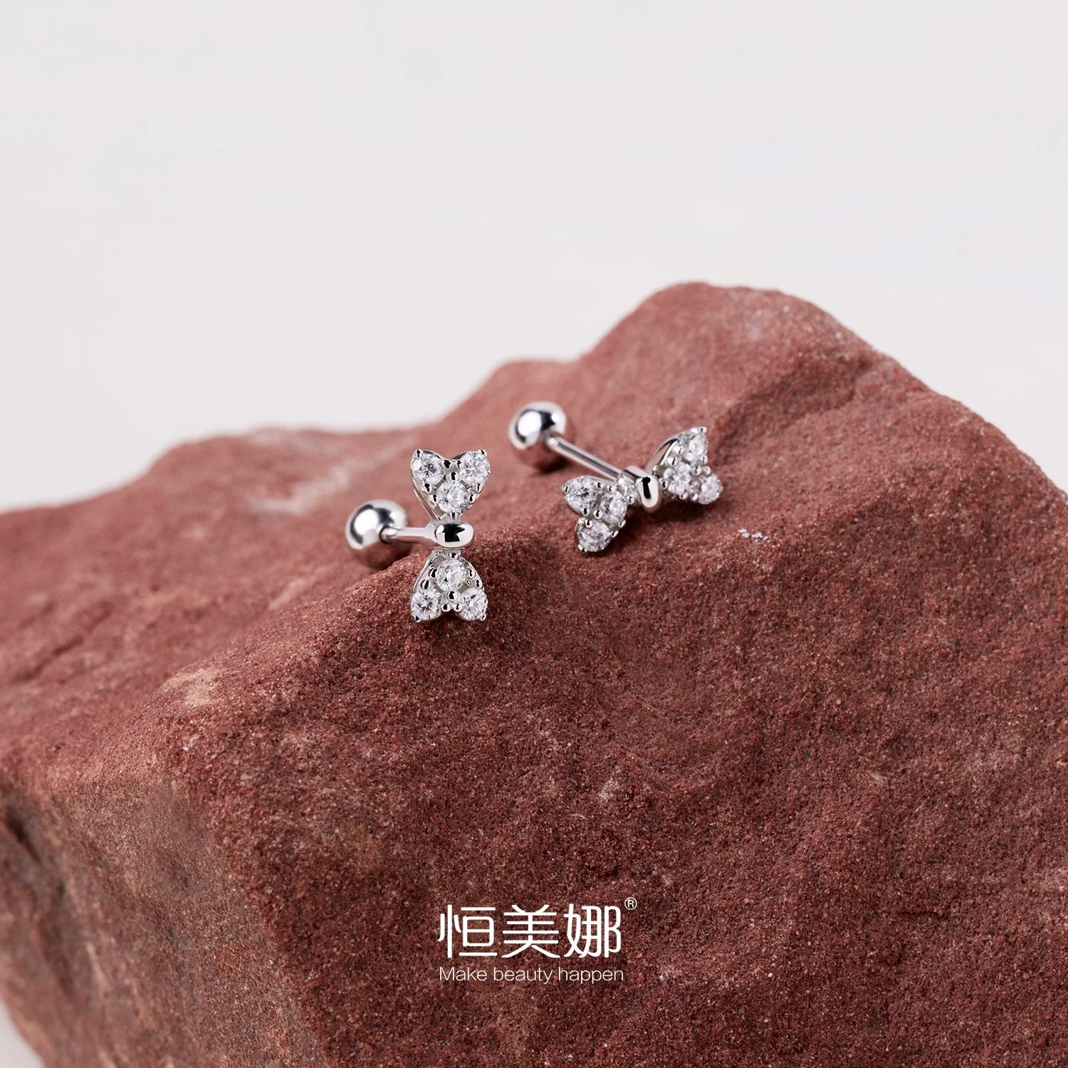 NerMoons 925 Silver Moissanite Earrings [Little Bow Tie Studs] Simple Basic Style