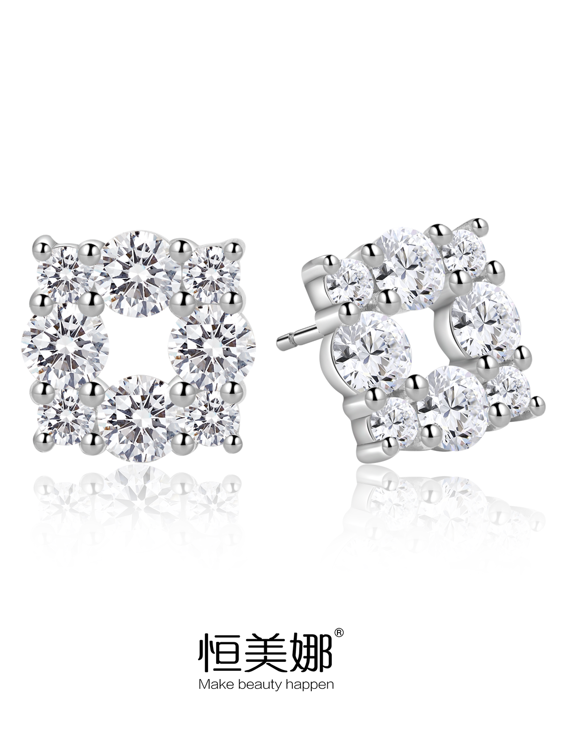 NerMoons 925 Silver Moissanite Earrings [Gleaming Square Studs] Light Luxury, High-End