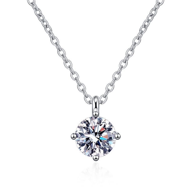 Round Cut Classic Four-Prong Moissanite Necklace in S925 Sterling Silver NerMoons