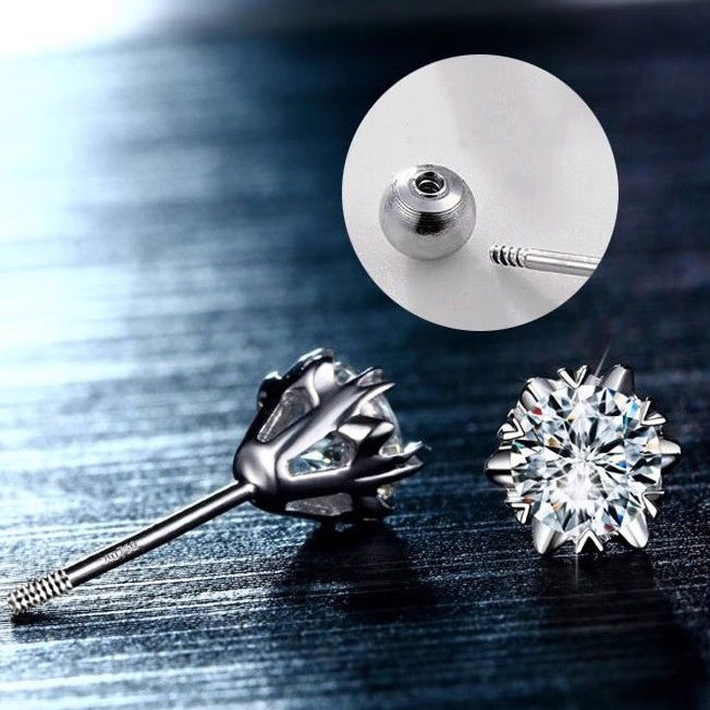 Round Cut Moissanite Heart-Shaped Prong Set Snowflake Stud Earrings in Sterling Silver NerMoons