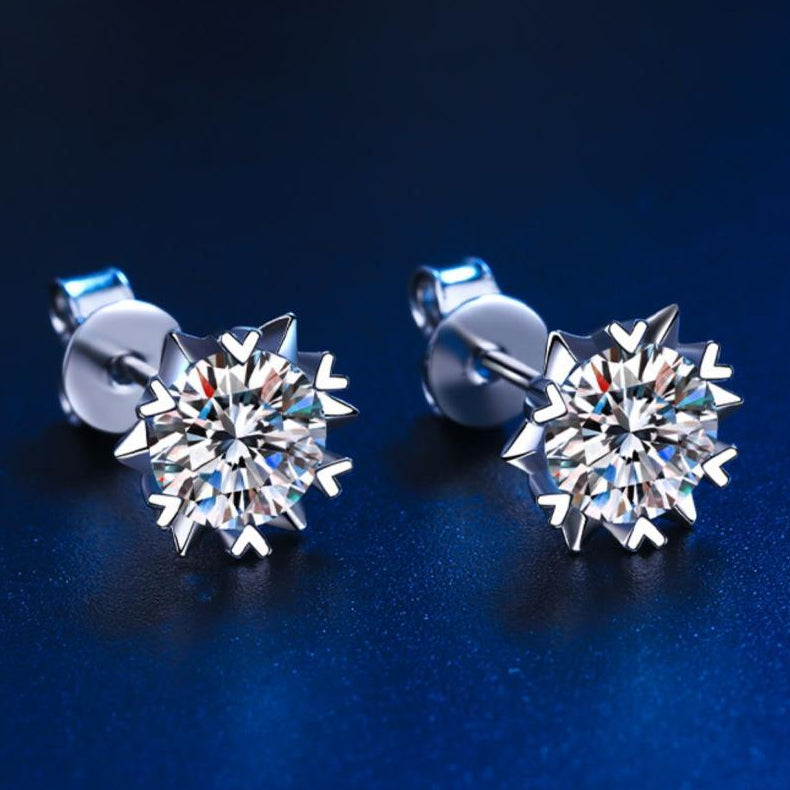 Round Cut Moissanite Heart-Shaped Prong Set Snowflake Stud Earrings in Sterling Silver NerMoons