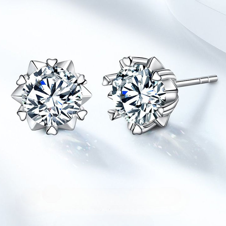 Round Cut Moissanite Heart-Shaped Prong Set Snowflake Stud Earrings in Sterling Silver NerMoons