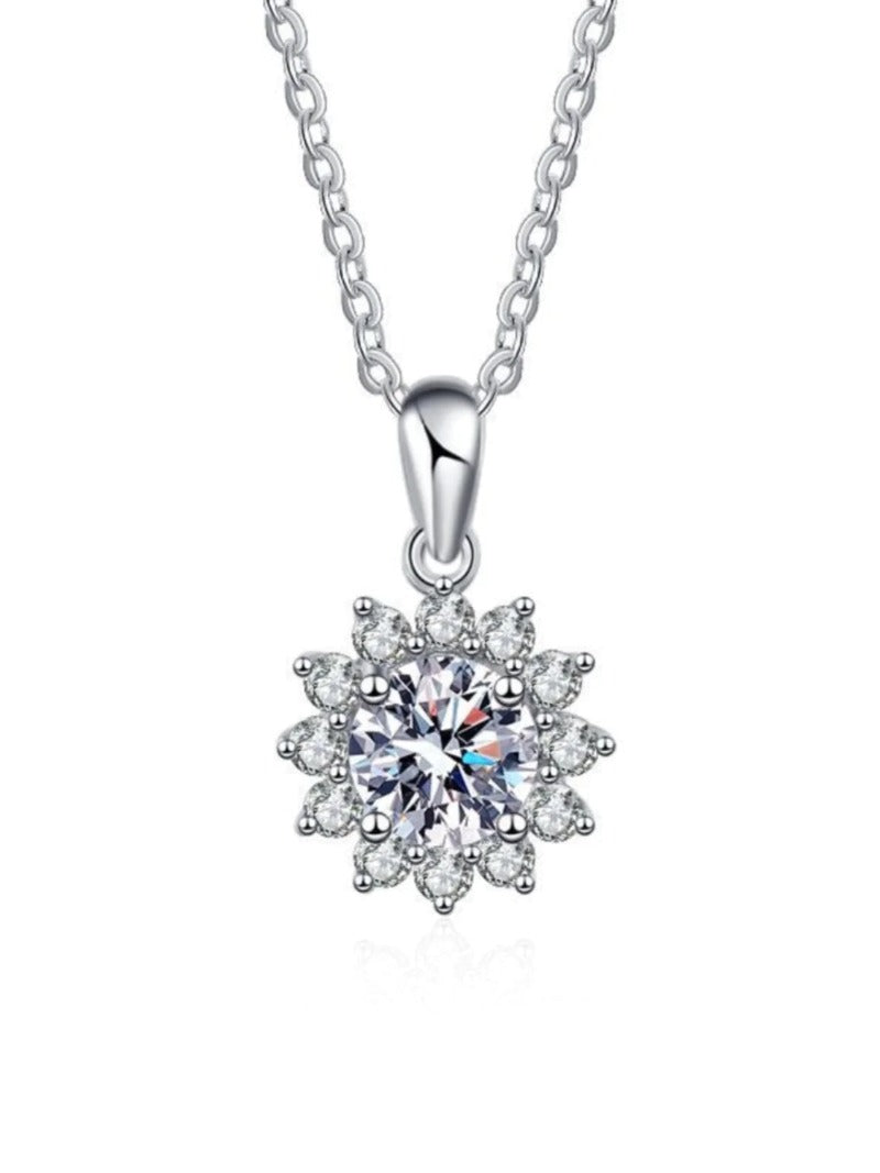 Round Cut Moissanite Sunflower Necklace in Sterling Silver NerMoons