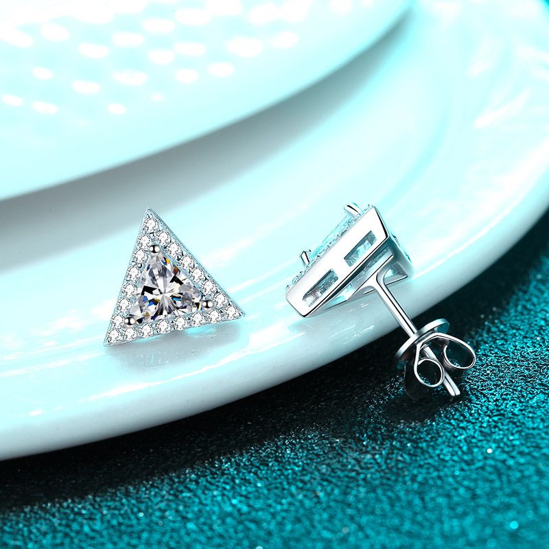 Triangle Moissanite Stud Earrings in Sterling Silver for Women NerMoons