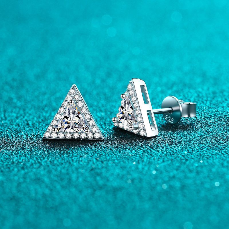 Triangle Moissanite Stud Earrings in Sterling Silver for Women NerMoons