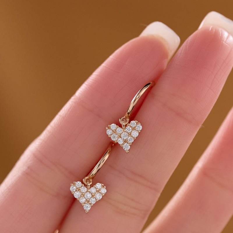 NerMoons 925 Silver Moissanite Earrings [Starry Hearts] Fully Diamond-Encrusted, Light Luxury Ear Clips