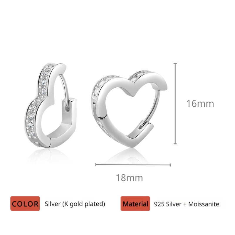 NerMoons 925 Silver Moissanite Earrings [Heart-Shaped Ear Clips] Light Luxury, Elegant Design