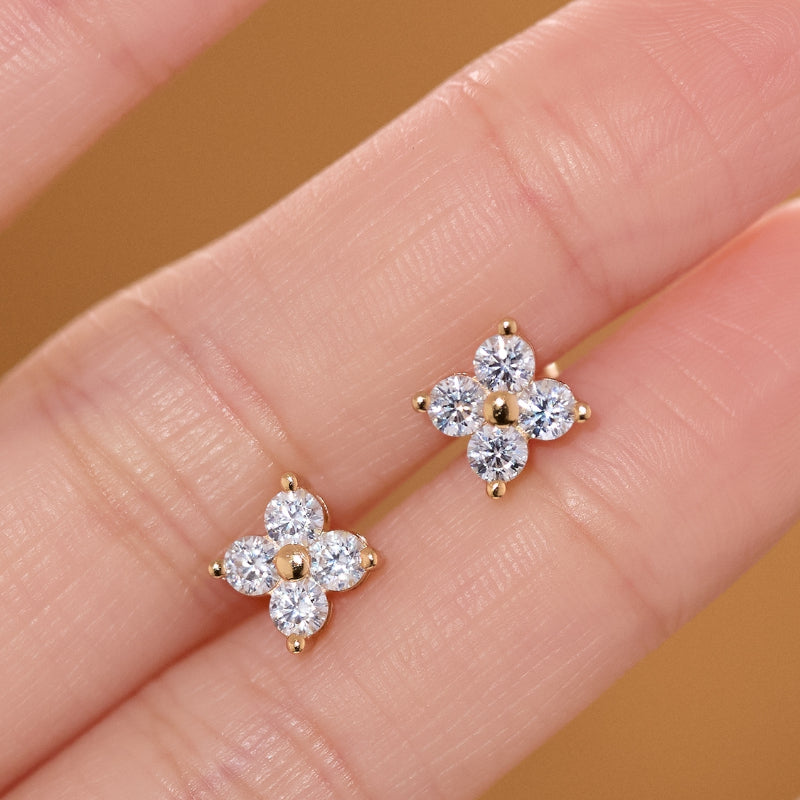 NerMoons 925 Silver Moissanite Earrings [Floral Screw Studs] Simple Basic Style