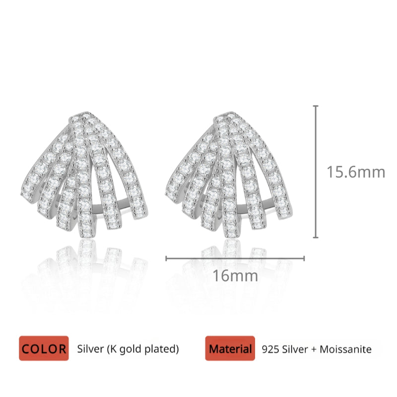 NerMoons 925 Silver Moissanite Earrings [Silver Sand Shell Studs] French Style Light Luxury