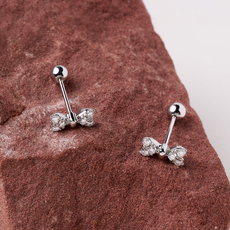 NerMoons 925 Silver Moissanite Earrings [Little Bow Tie Studs] Simple Basic Style