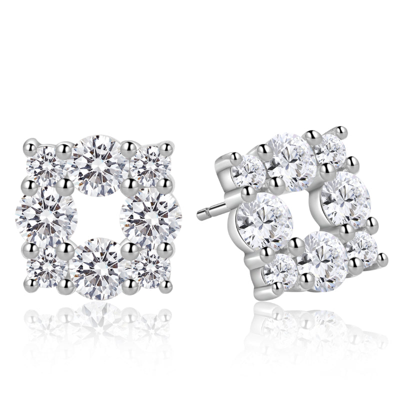 NerMoons 925 Silver Moissanite Earrings [Gleaming Square Studs] Light Luxury, High-End