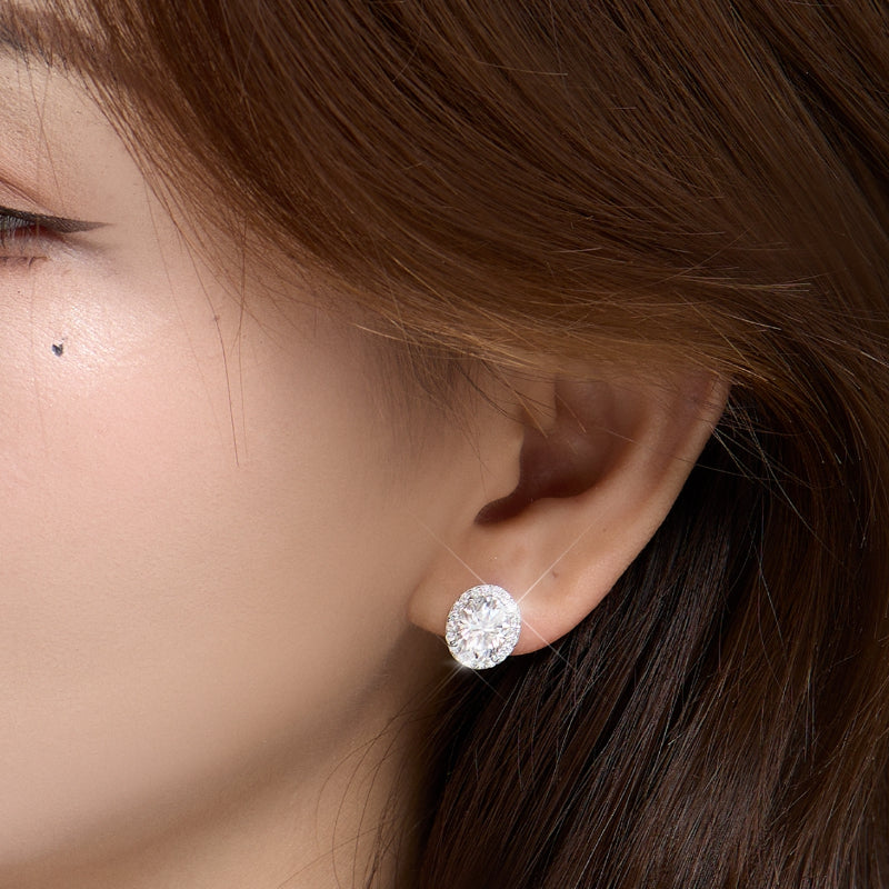 NerMoons 925 Silver Moissanite Earrings [Dove Egg Studs] Diamond-Set, Exquisite Elegance