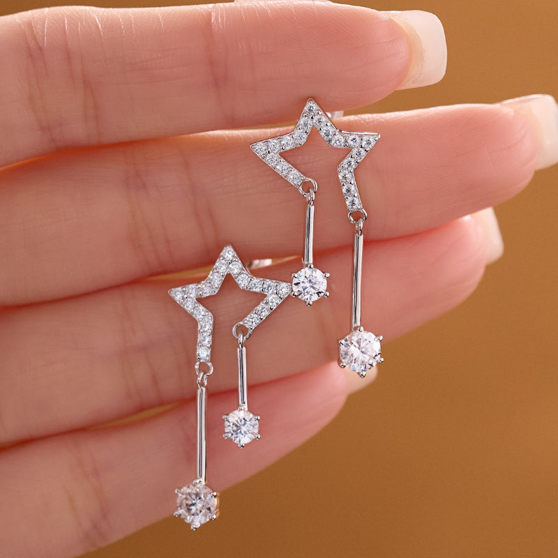 NerMoons 925 Silver Moissanite Earrings [Star Drops] High-End, Luxurious, and Grand