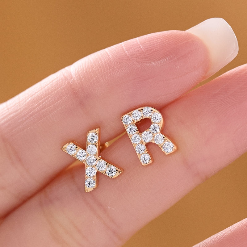 NerMoons 925 Silver Moissanite Earrings [Alphabet Studs] All 26 Letters