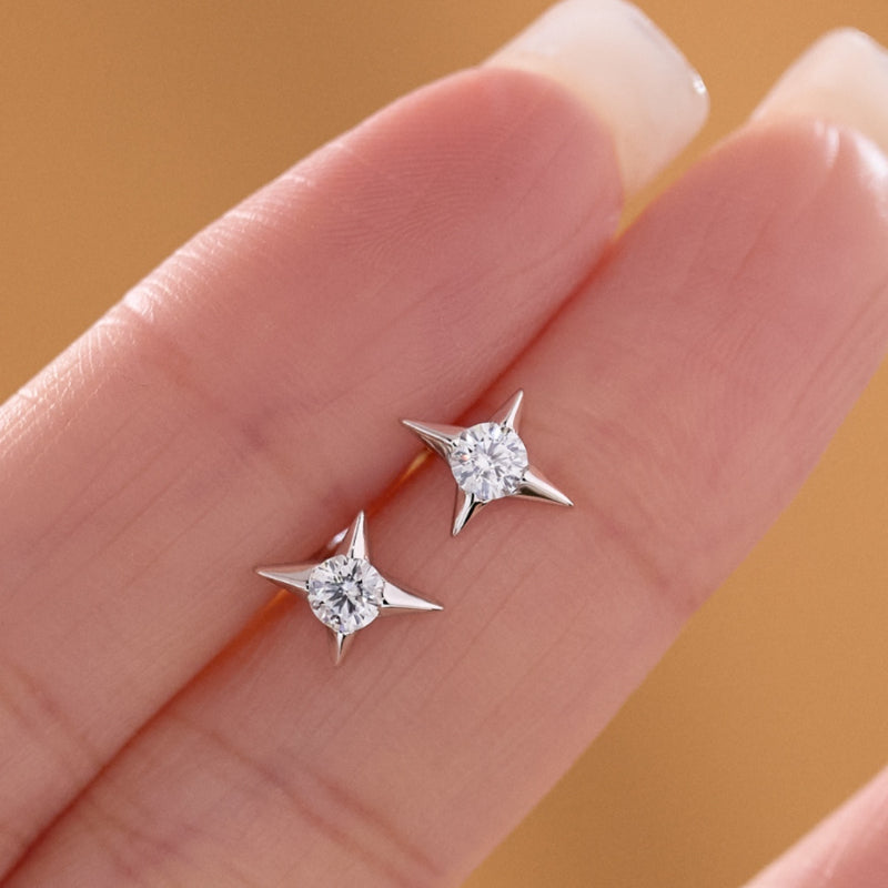 NerMoons 925 Silver Moissanite Earrings [Star Studs] Simple, Basic Style