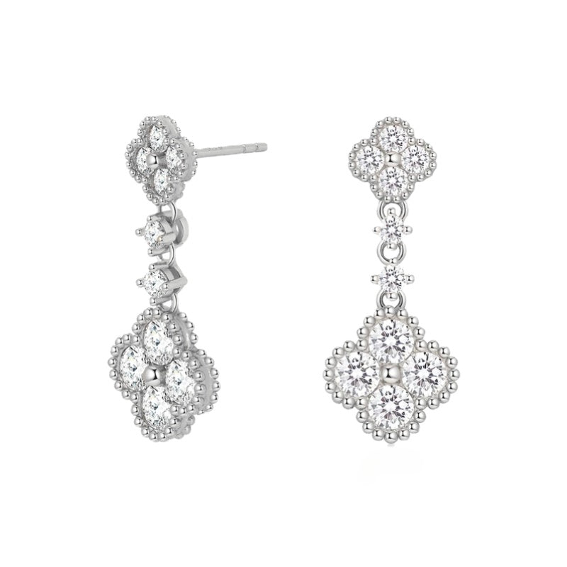 NerMoons 925 Silver Moissanite Earrings [Four-Leaf Clover Drops] Exquisite Elegance with Diamond Setting