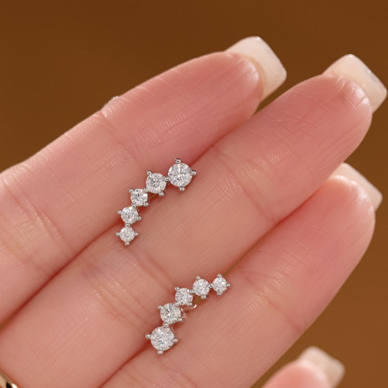 NerMoons 925 Silver Moissanite Earrings [Meteor Row Diamond Screw Studs] Delicate and Petite