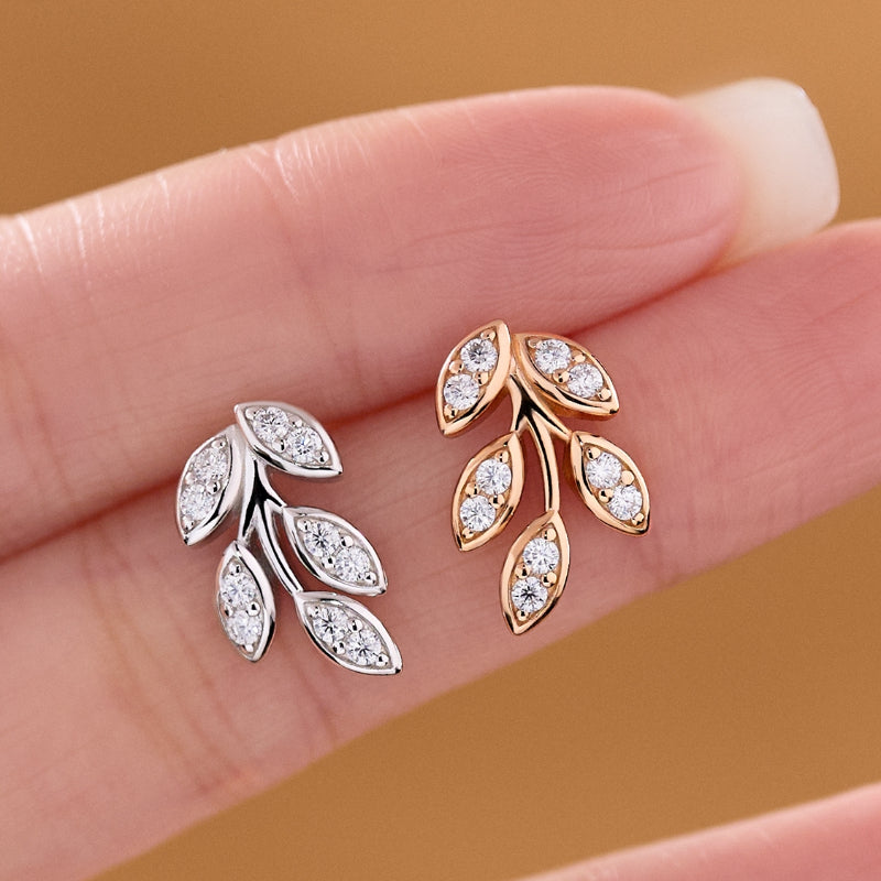 NerMoons 925 Silver Moissanite Earrings [Leaf Studs] Light Luxury, Versatile Design