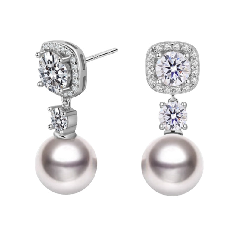 NerMoons 925 Silver Moissanite Earrings [Square Bead Drops] Bead-Detailed, Exquisite Light Luxury Studs