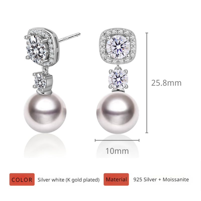 NerMoons 925 Silver Moissanite Earrings [Square Bead Drops] Bead-Detailed, Exquisite Light Luxury Studs