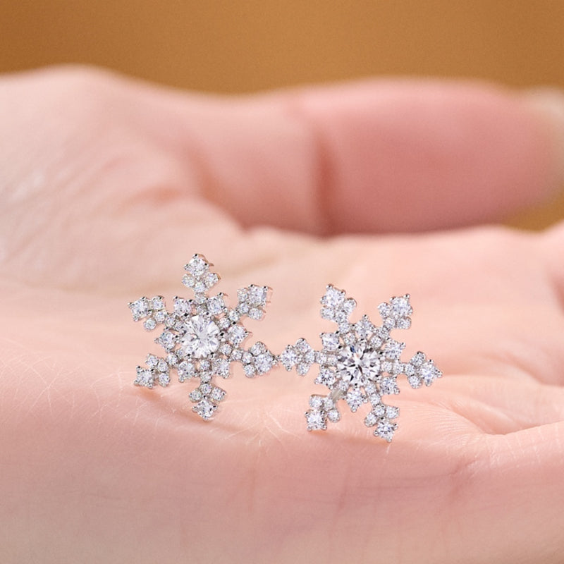 NerMoons 925 Silver Moissanite Earrings [Frozen Enchantment] Studs, Exquisite Diamond-Encrusted Snowflake Design